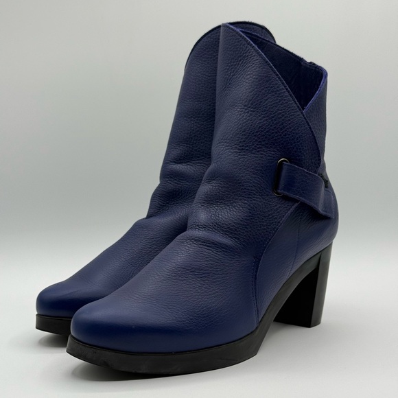 Arche Paris Royal Blue Leather Block Heel Ankle Boots Size 38/US 7 - Picture 5 of 16